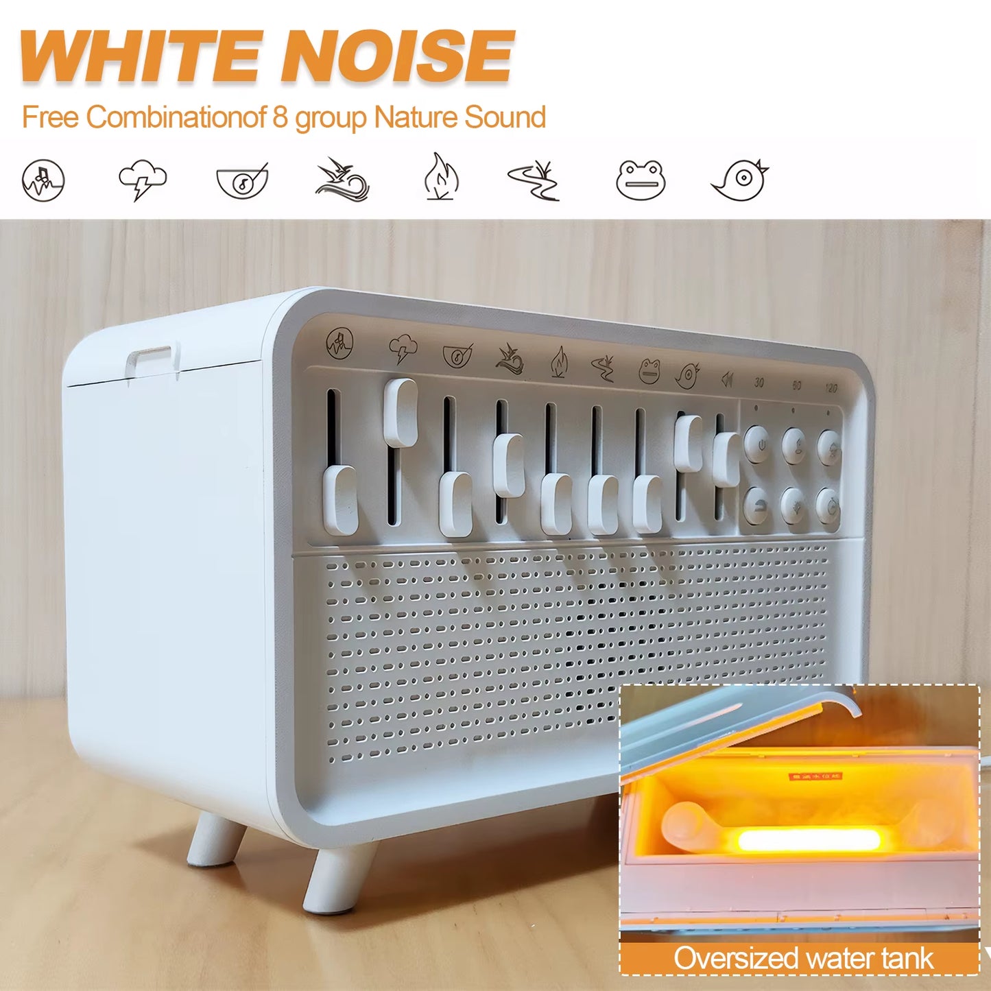 LED White Noise Speaker Rechargeable Sleep Sound Machine Waterless Auto-Off Portable BT Speaker for Bedroom Living Room Bedside