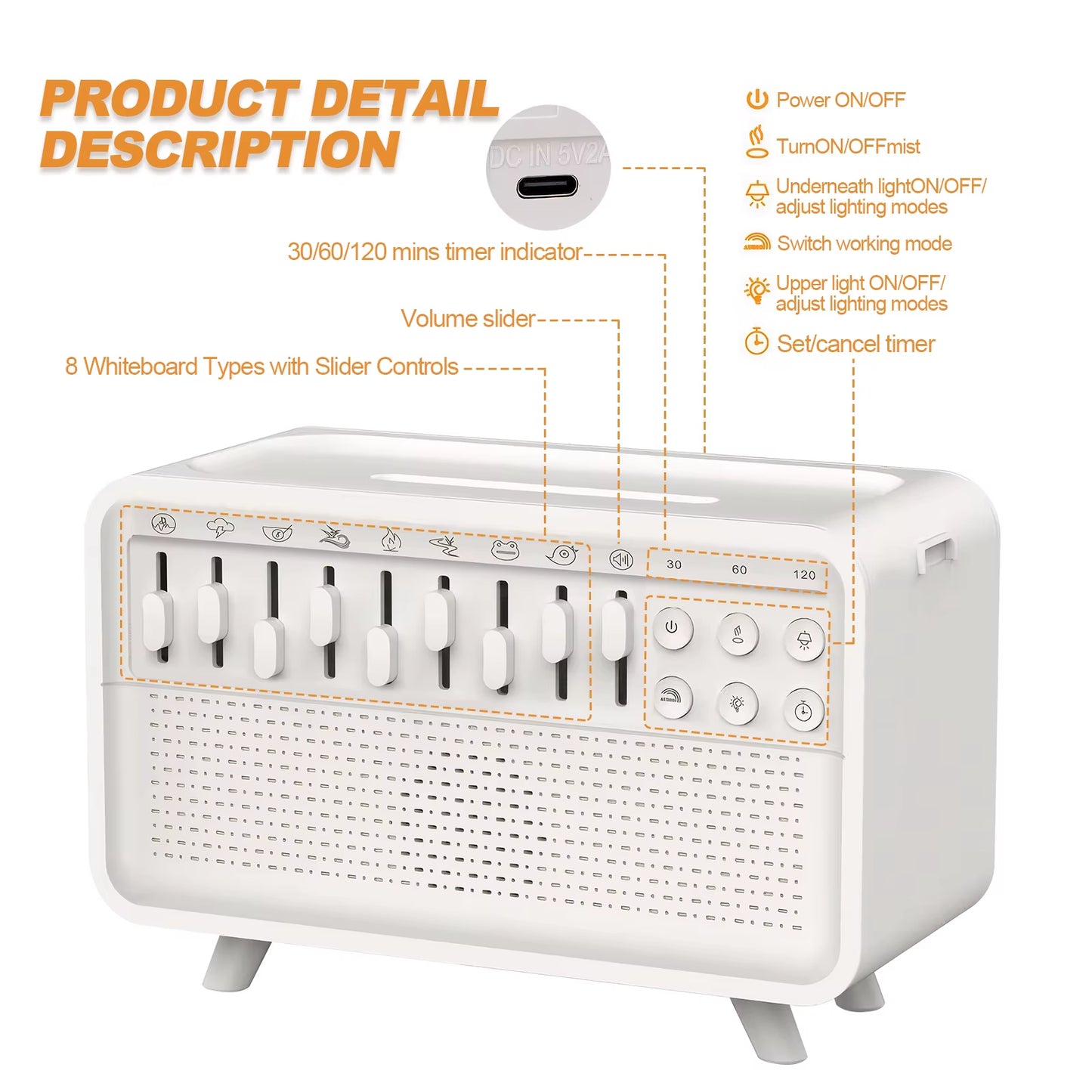 LED White Noise Speaker Rechargeable Sleep Sound Machine Waterless Auto-Off Portable BT Speaker for Bedroom Living Room Bedside