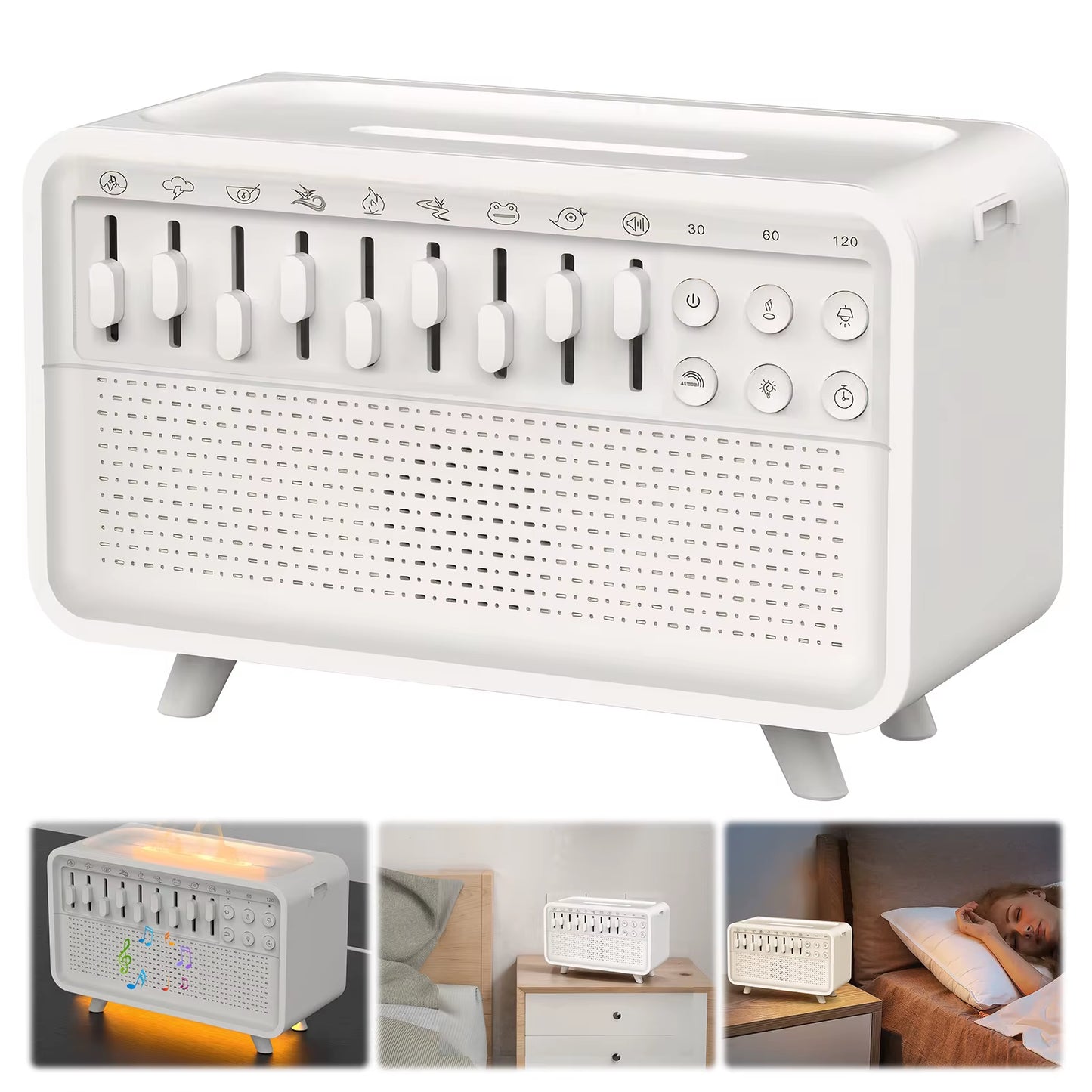 LED White Noise Speaker Rechargeable Sleep Sound Machine Waterless Auto-Off Portable BT Speaker for Bedroom Living Room Bedside
